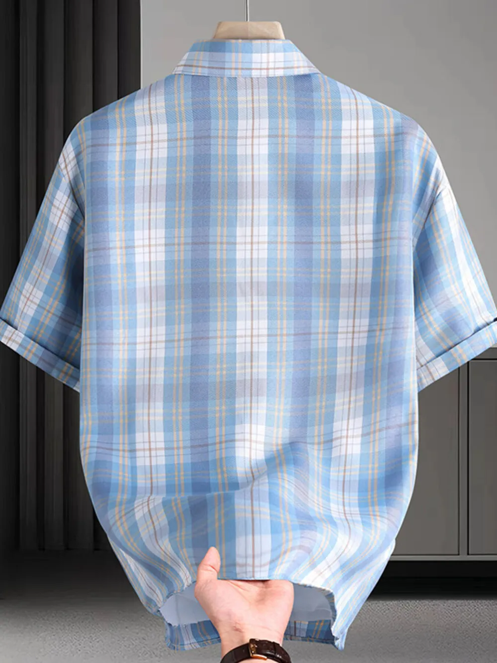 Men's Plaid Button Up Short Sleeve Shirt, image 3