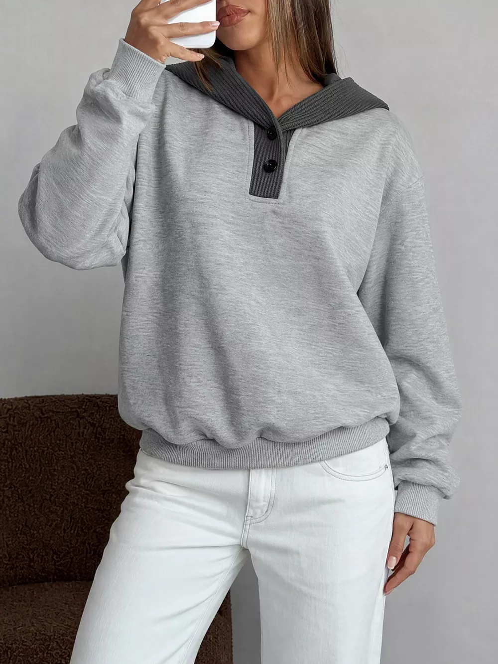 Dropped Shoulder Long Sleeve Hoodie, image 2