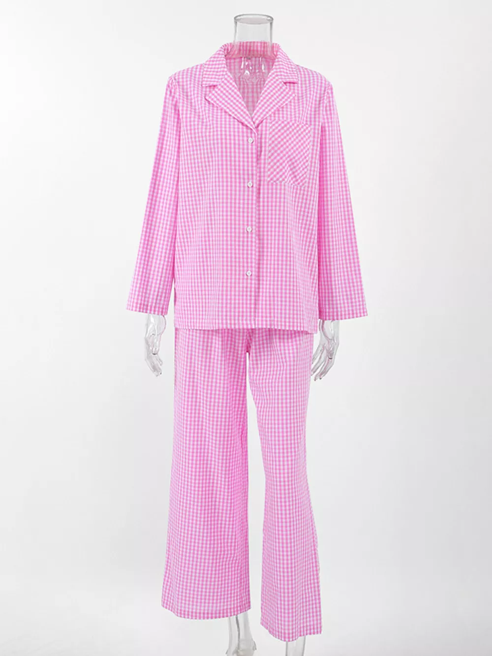 Gingham Button-Down Top and Pants Loungewear Set, image 6