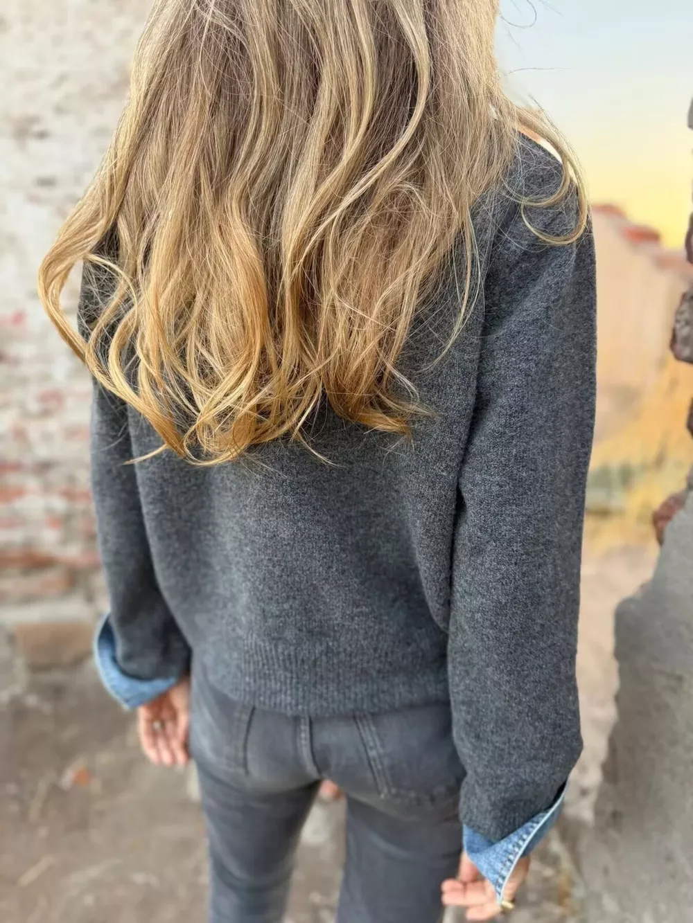 Contrast Denim Trimmed Sweater Cardigan, image 6