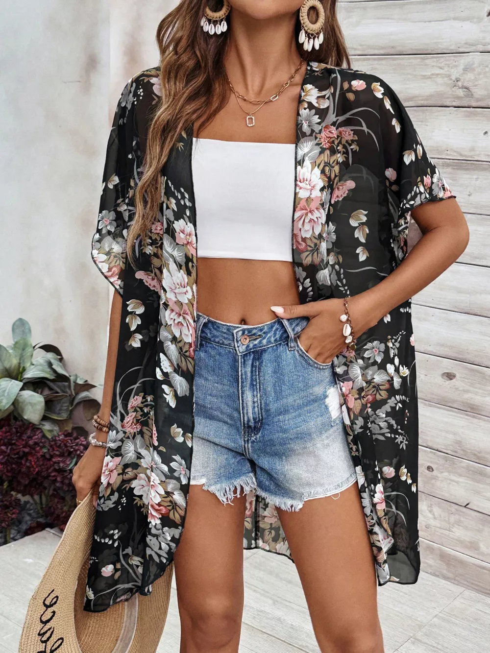 Floral Print Open Front Cardigan, image 2