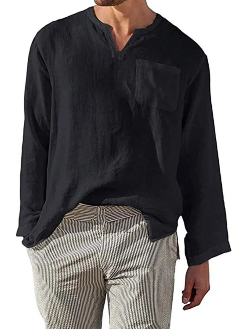 Men's Full Size Notched Long Sleeve Top Plus Size, image 3