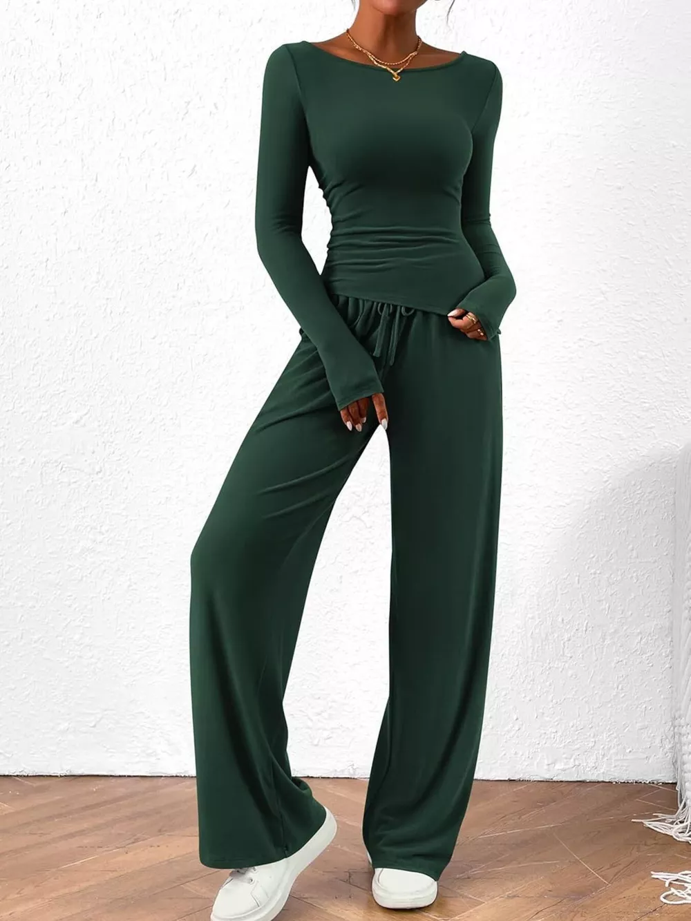 Long Sleeve Top and Wide Leg Pants Set, image 5