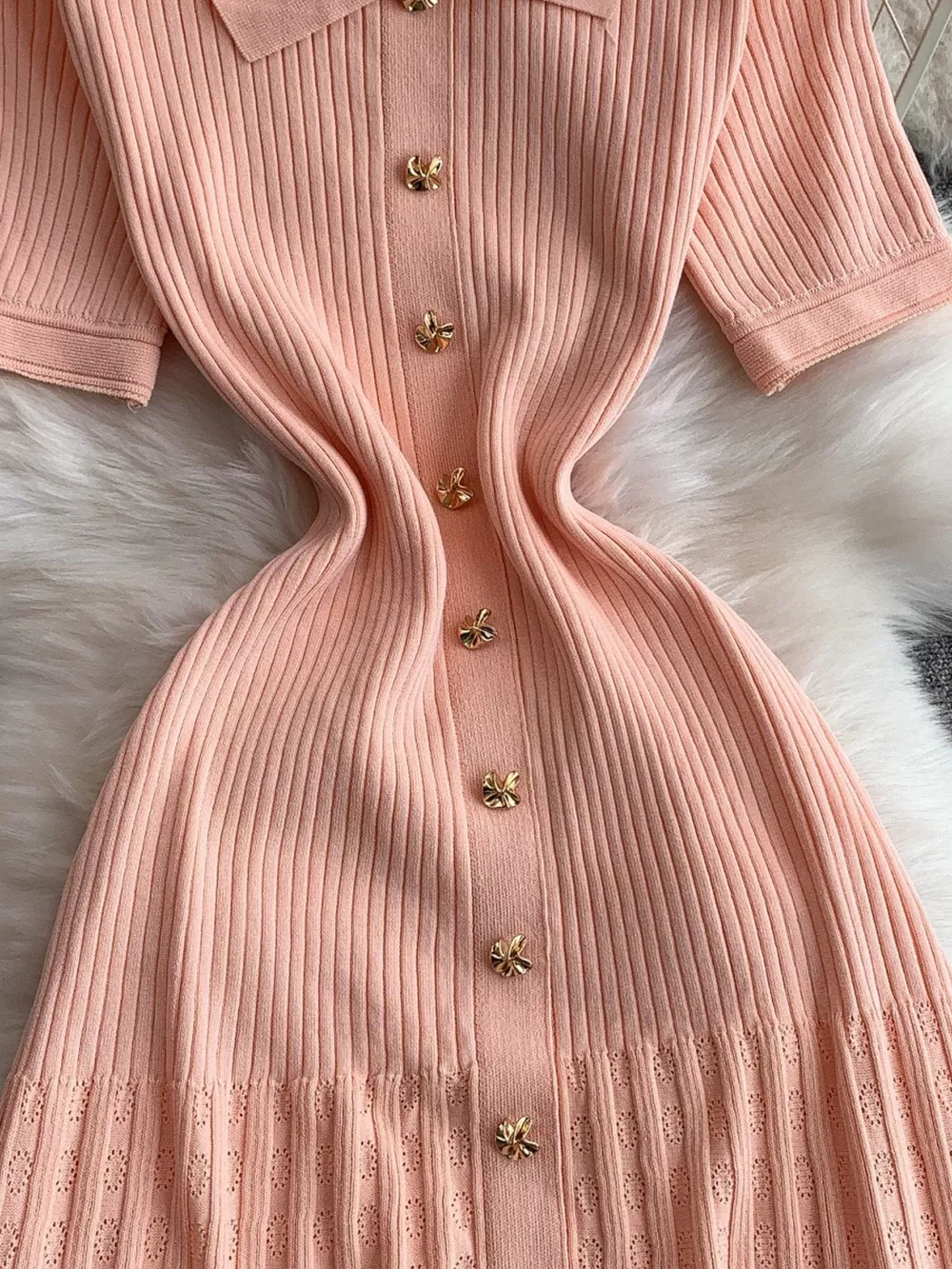 Button Front Ribbed Knit Midi Dress, image 17
