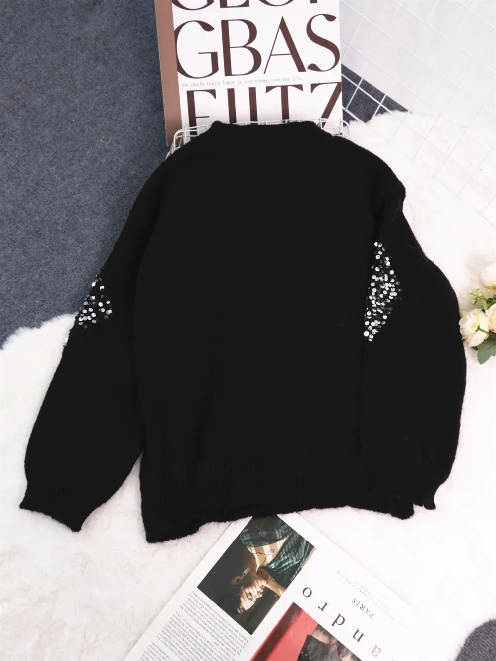 Sequined Diamond Pattern Oversized Sweater, image 11