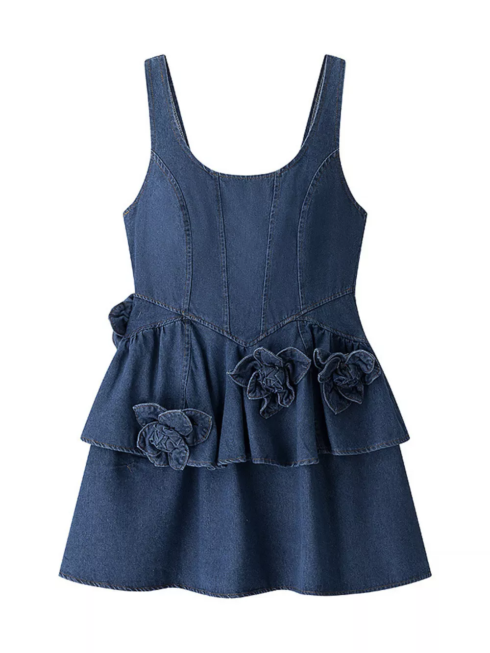 Floral Ruffle Layered Denim Dress, image 5