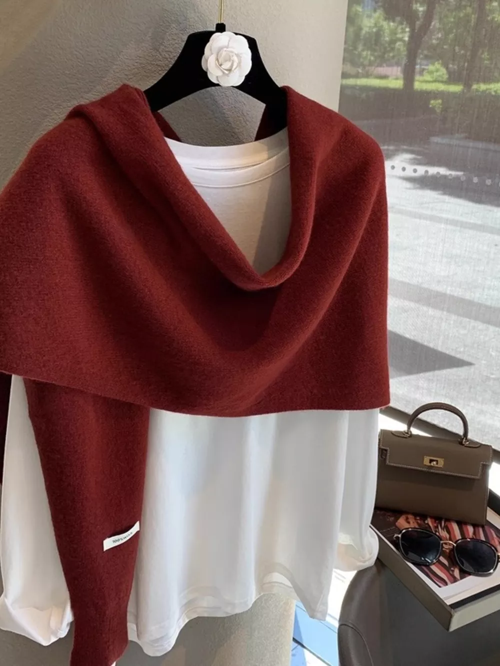 Wool Knitted Asymmetrical Shawl, image 8