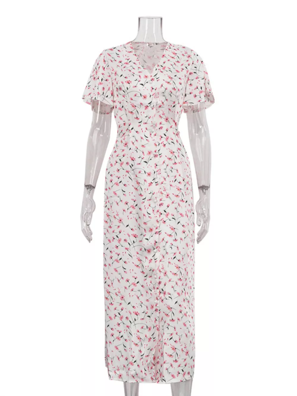 Floral Print V-Neck Flutter Sleeves Midi Dress, image 6