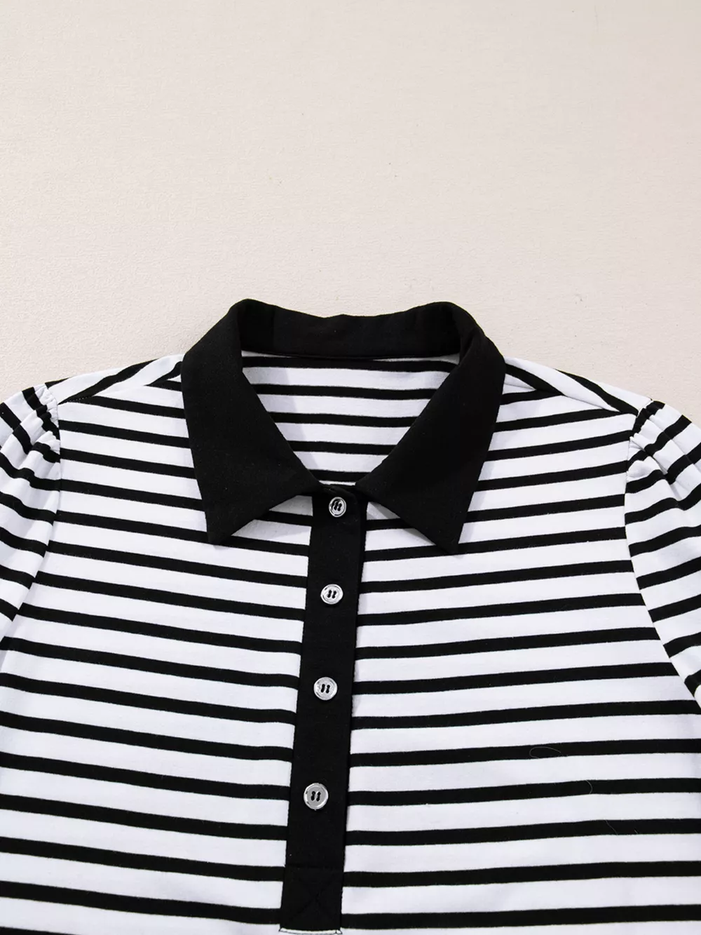 Stripe Buttoned Front Collared Long Sleeve T Shirt Dress with Pockets, image 3