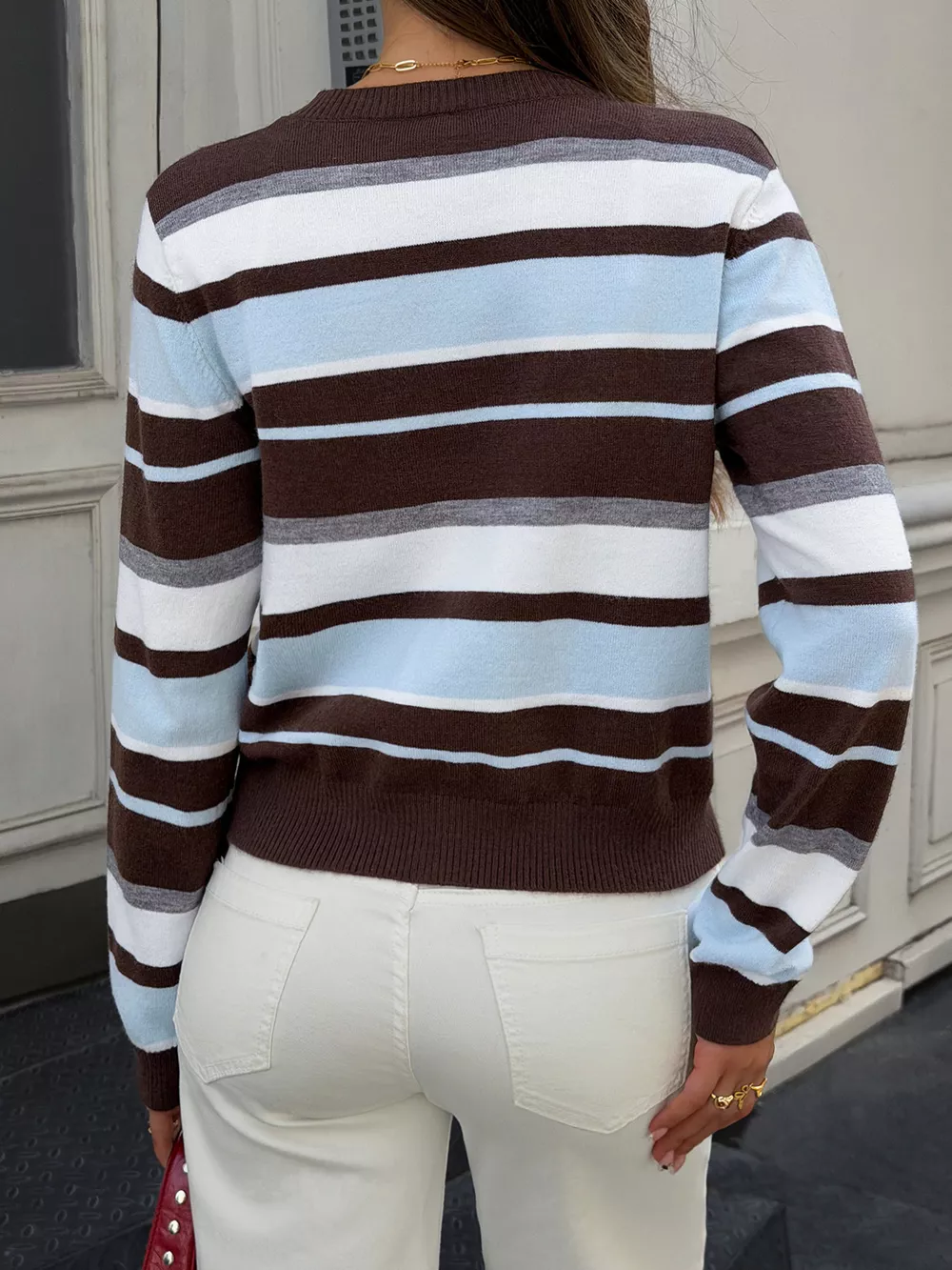 Striped Knit Button-Down Cardigan, image 5