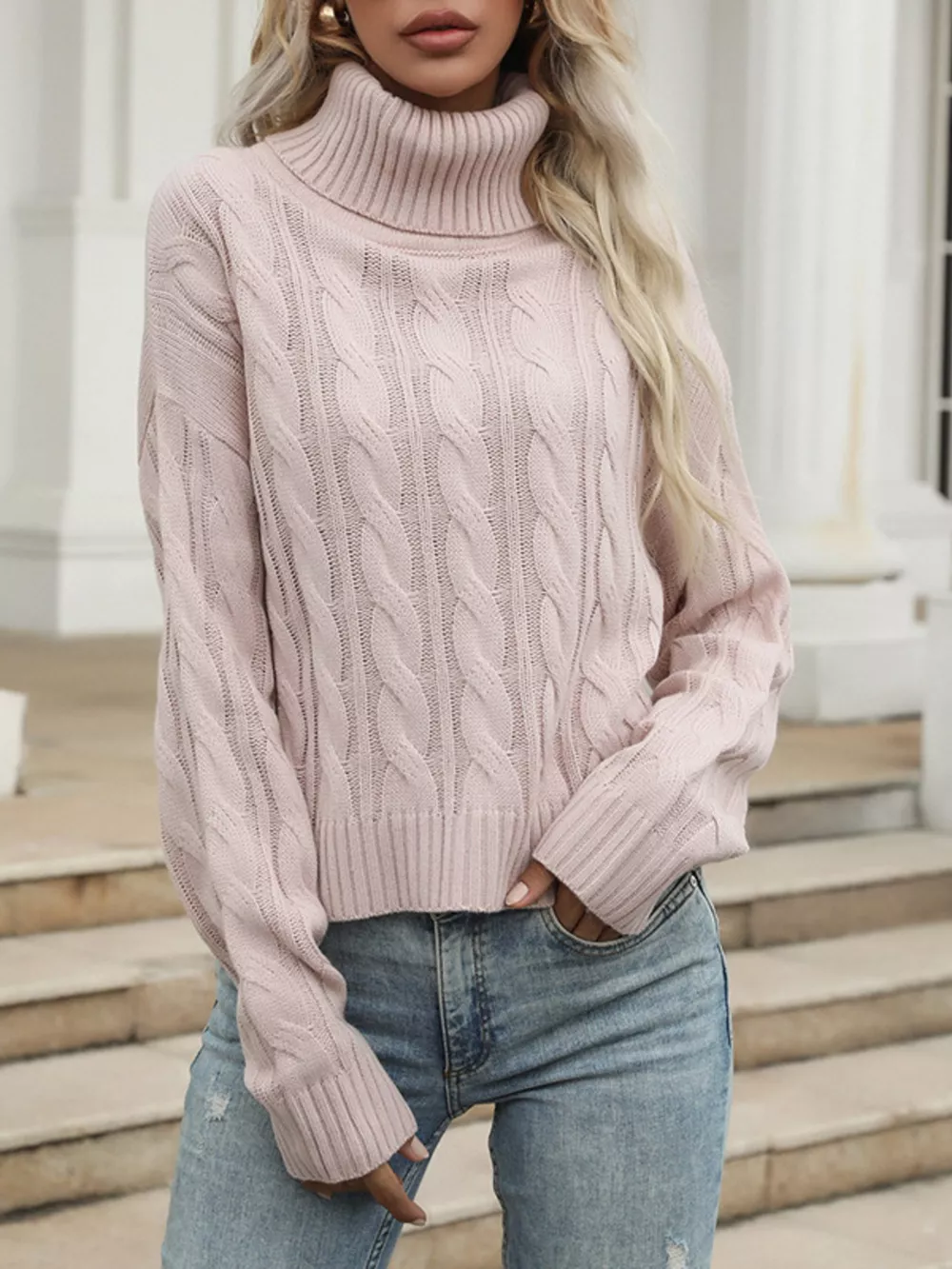 Cable Knit Turtleneck Sweater, image 4