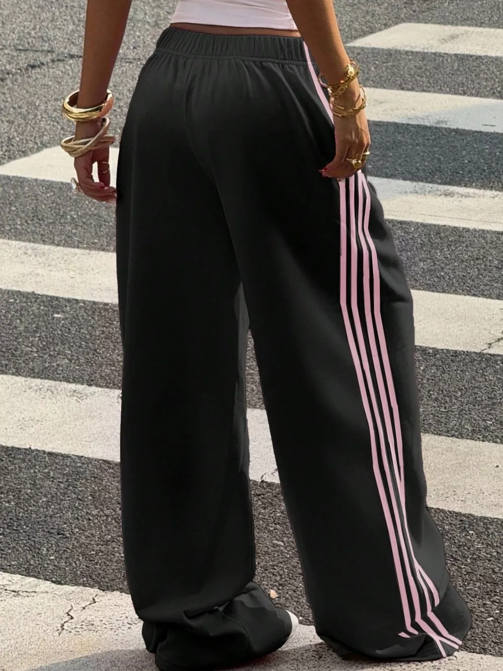 High-Waisted Wide-Leg Track Pants with Side Stripes, image 23