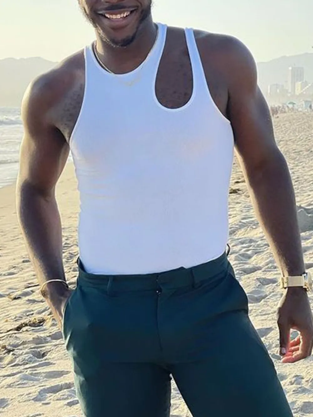 Men's Full Size Cutout Solid Color Tank Plus Size, image 4