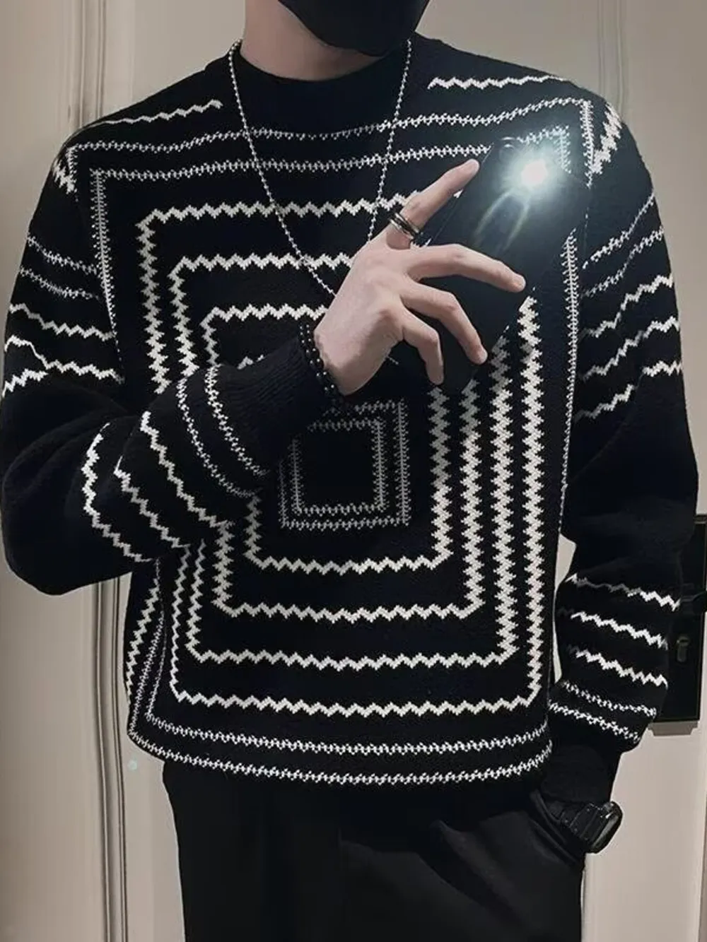 Men's Plus Size Geometric Pattern Knitted Pullover, image 3