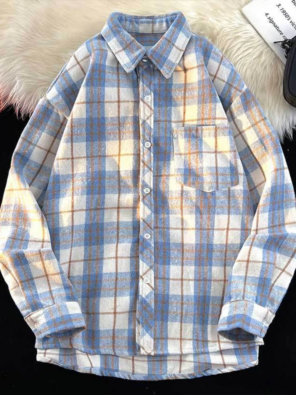 Men's Full Size Oversized Plaid Shirt with Chest Pocket Plus Size