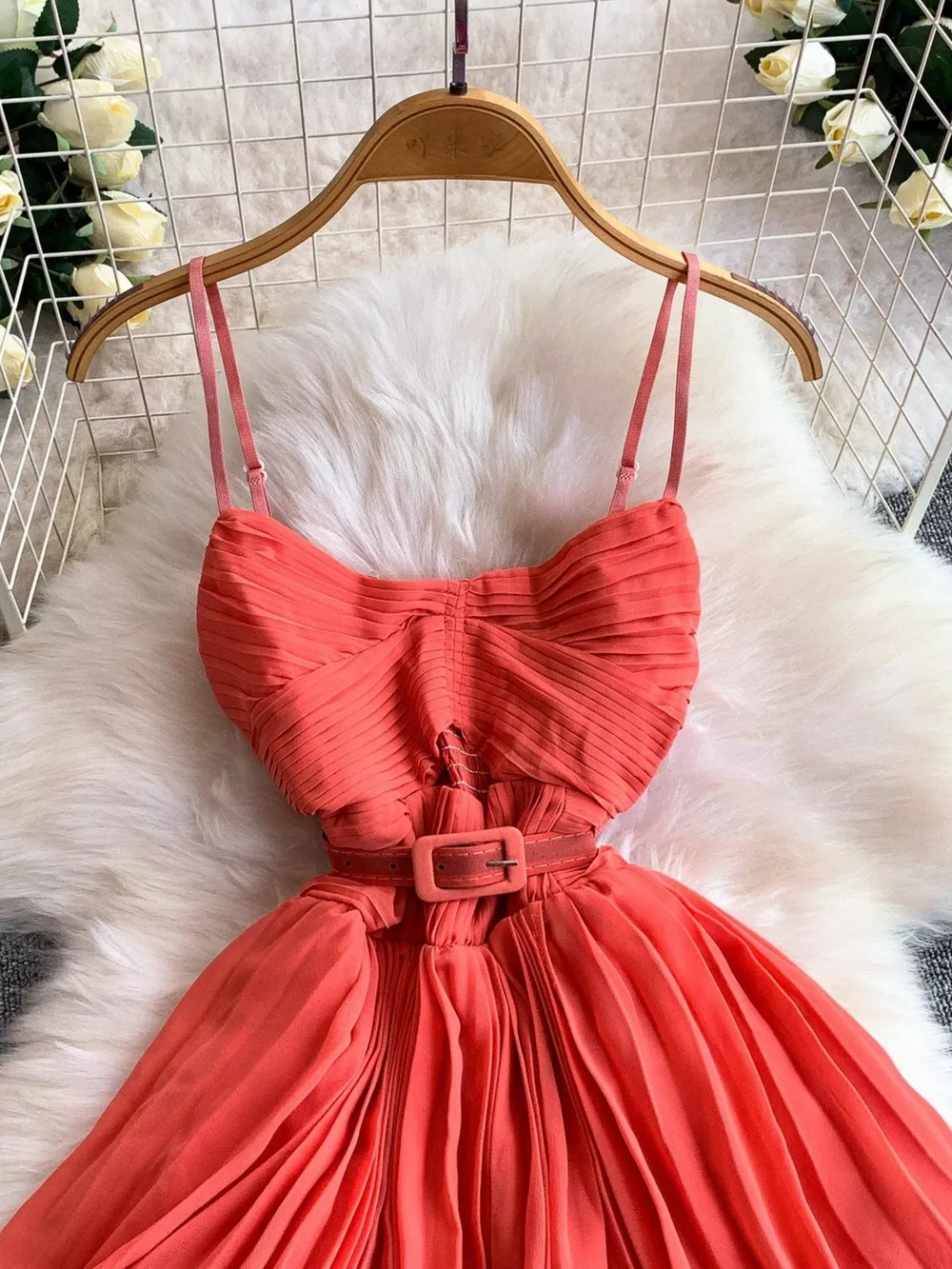 Pleated Layered Spaghetti Strap Midi Dress, image 27