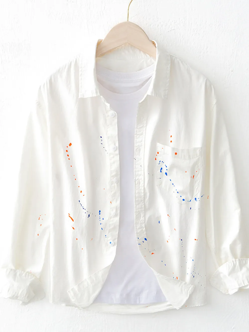 Men's Plus Size Paint Splatter Button Up Shirt