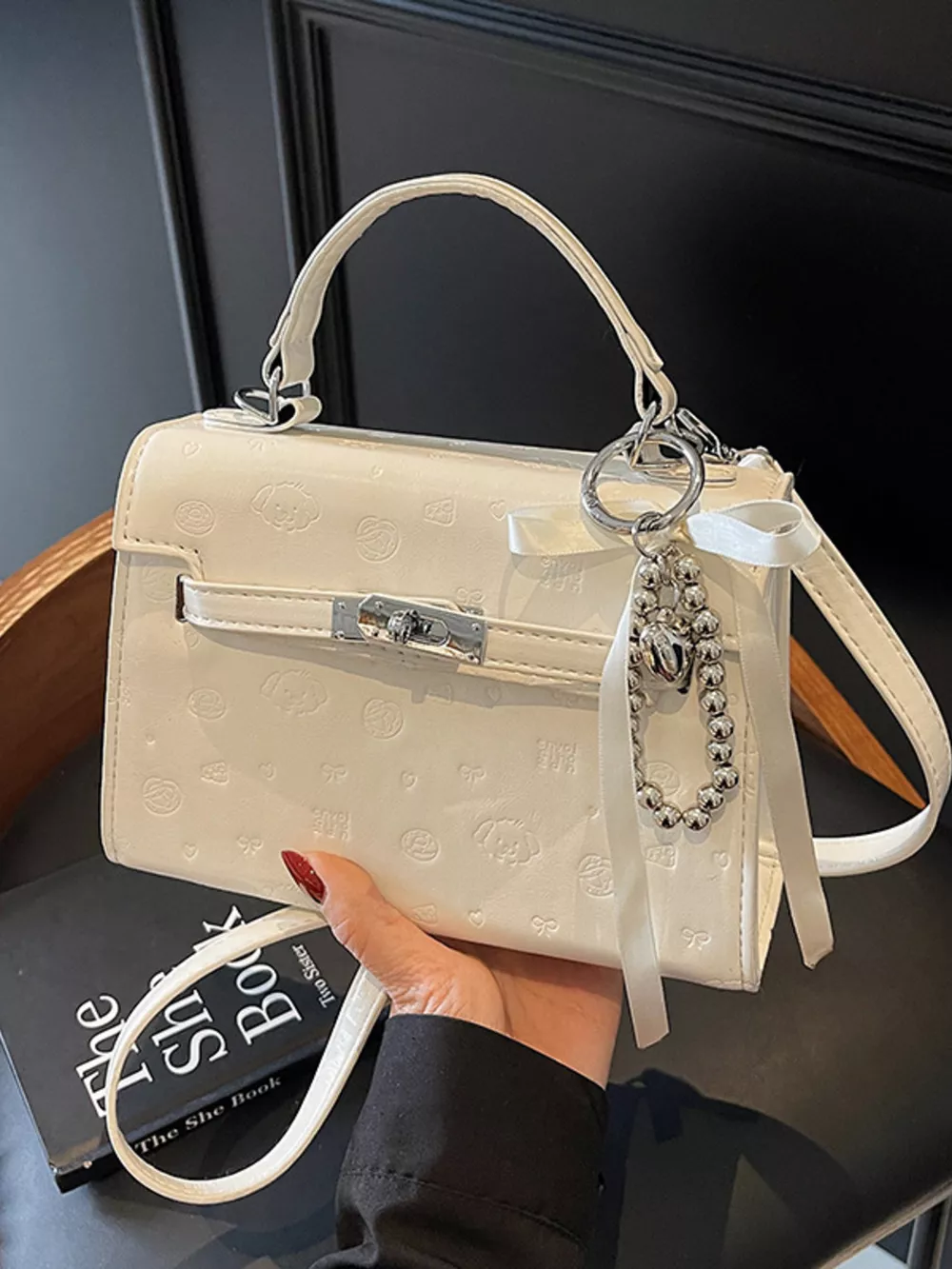Embossed Pattern Flap Crossbody Bag, image 3