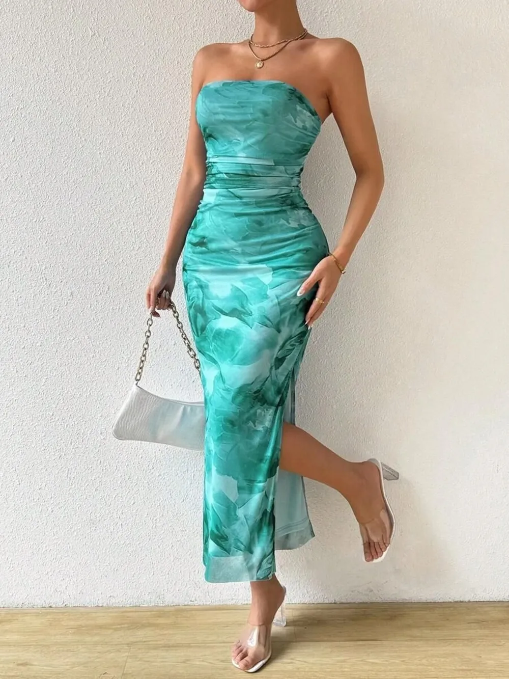 Printed Side Slit Tube Dress, image 13