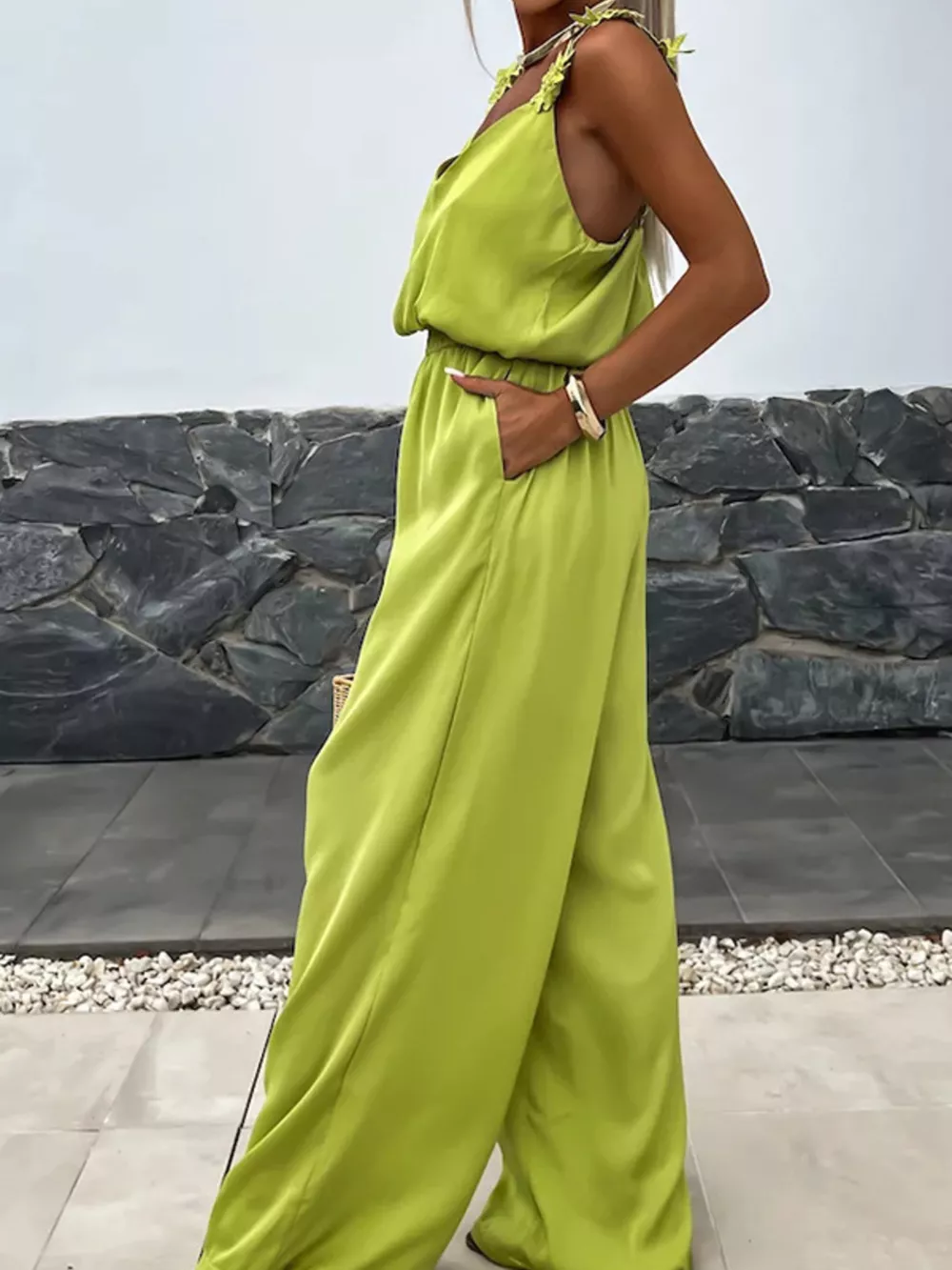 Floral Applique V-Neck Wide Leg Jumpsuit, image 12