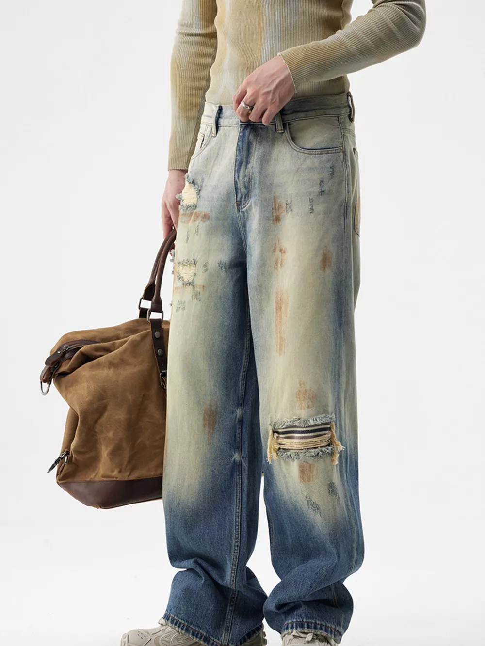 Men's Distressed Wide-Leg Jeans, image 6