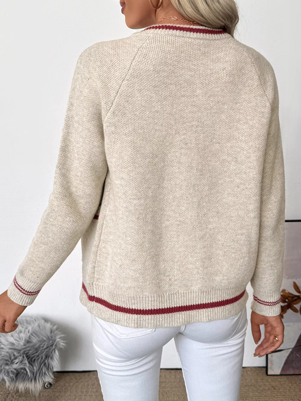 Zip Up Contrast Trim Cardigan, image 4