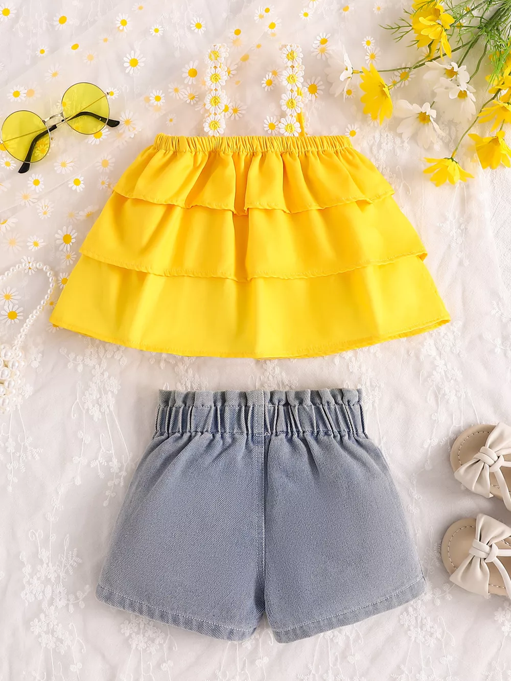 Children's Daisy Print Cami and Denim Shorts Set, image 6