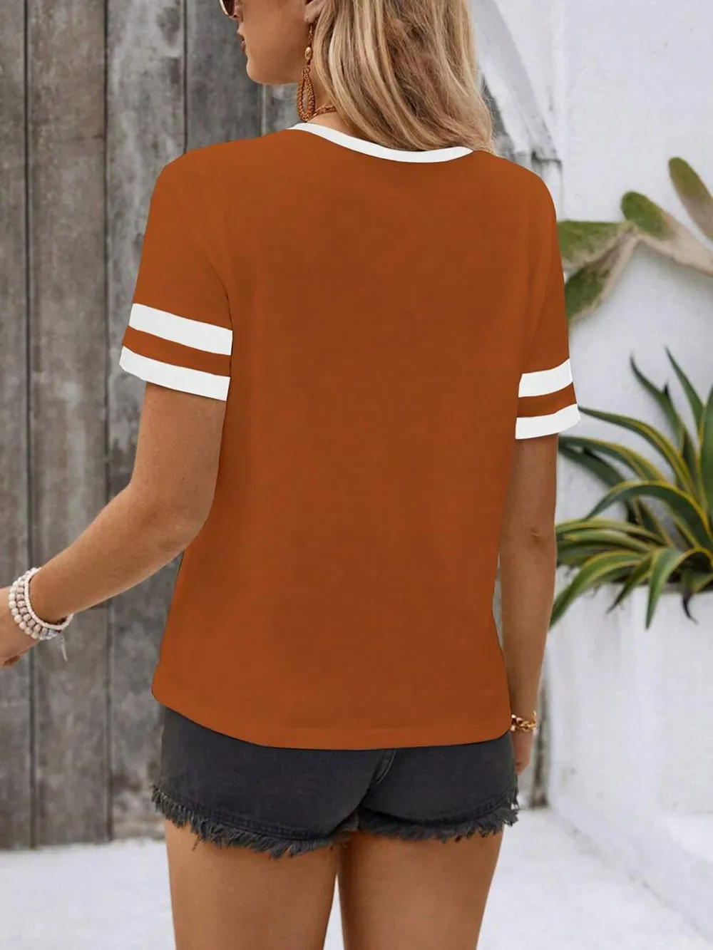 Striped Short Sleeve Half Zip Top, image 9