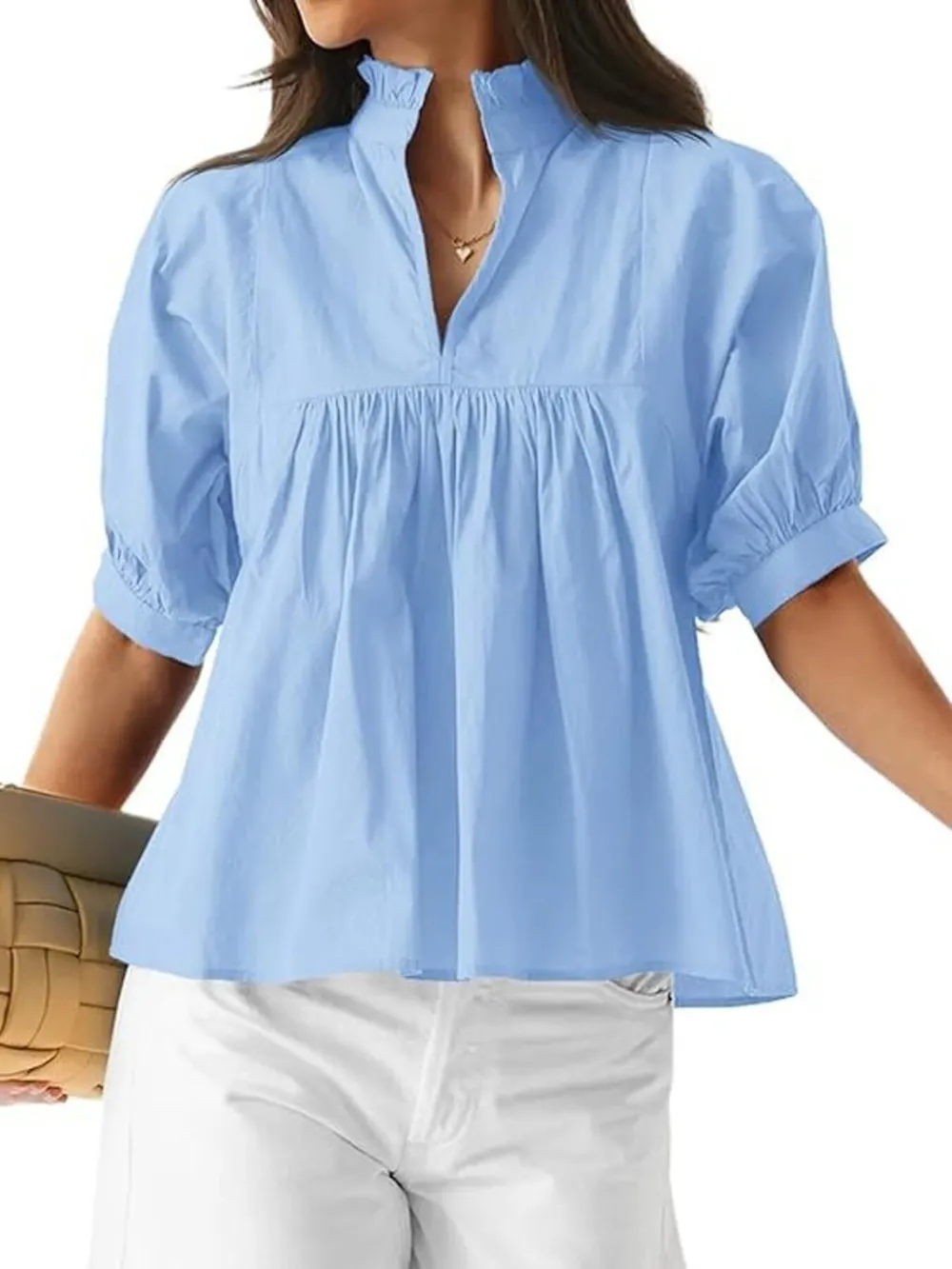 Notched Puff Sleeve Blouse, image 9