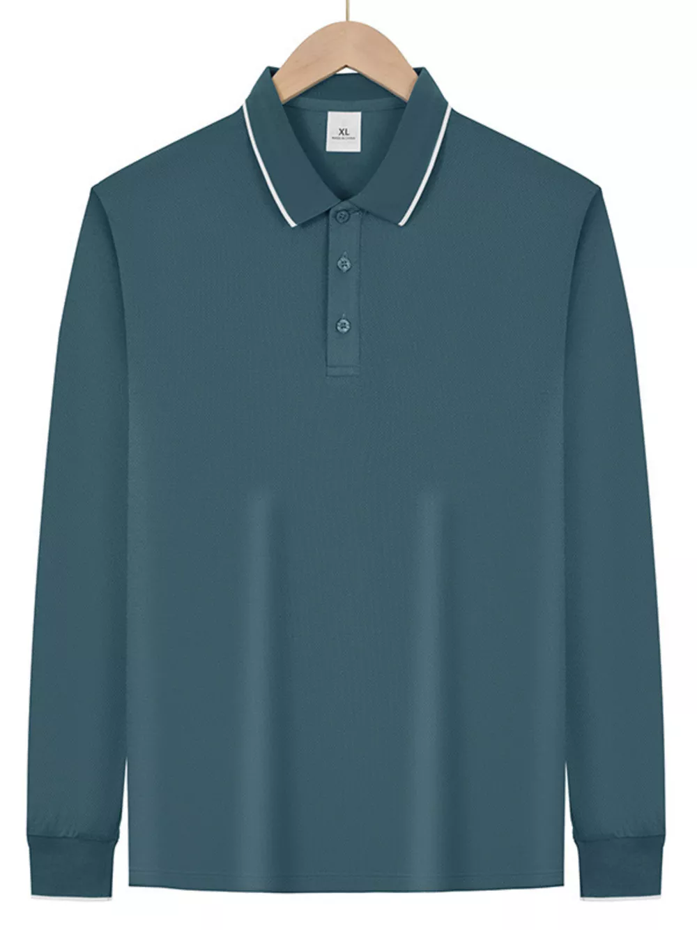 Men's Full Size Classic Long-Sleeve Polo Shirt with Contrast Trim Plus Size, image 4