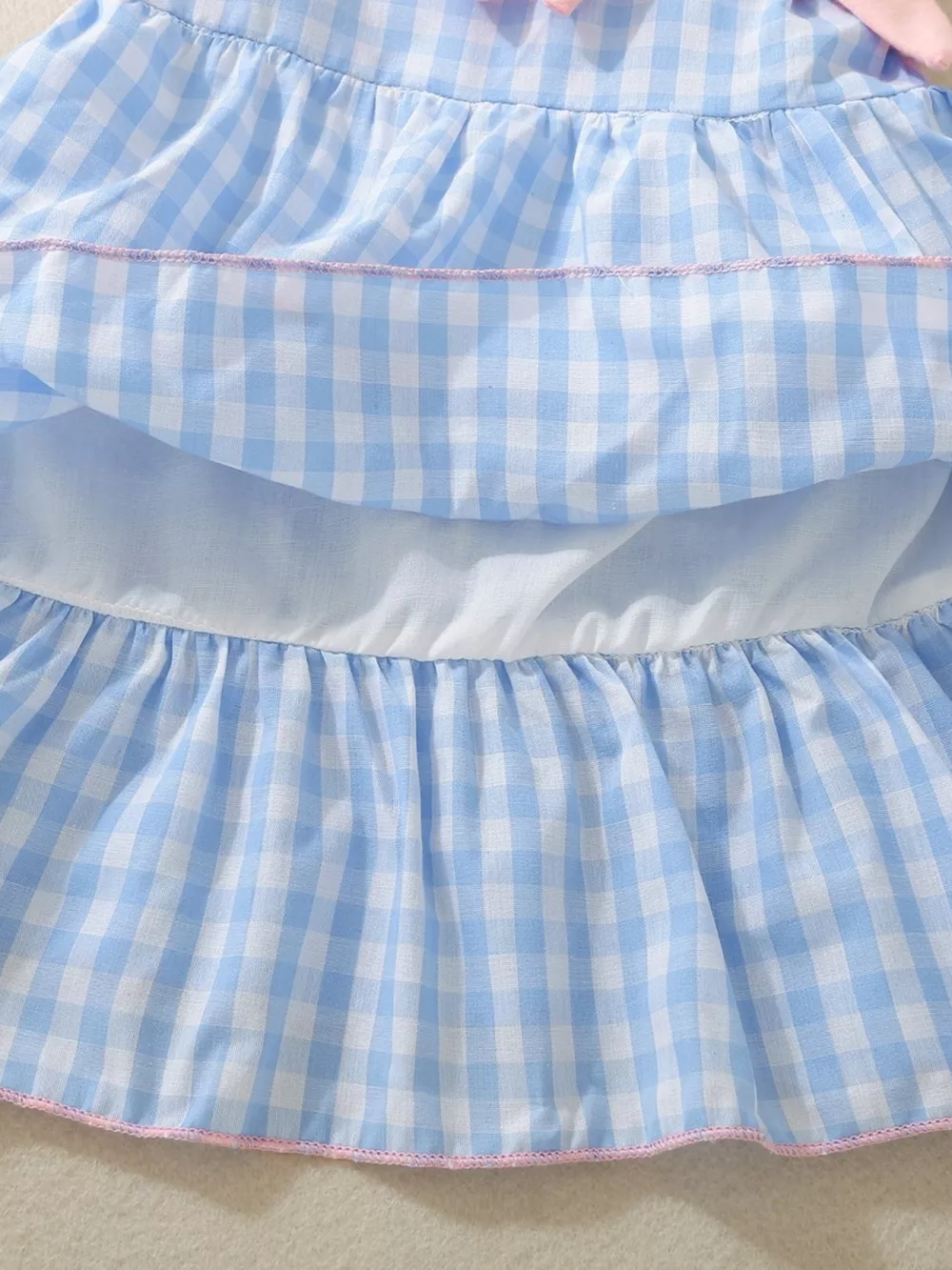 Children's Layered Ruffle Gingham Dress with Bows, image 3