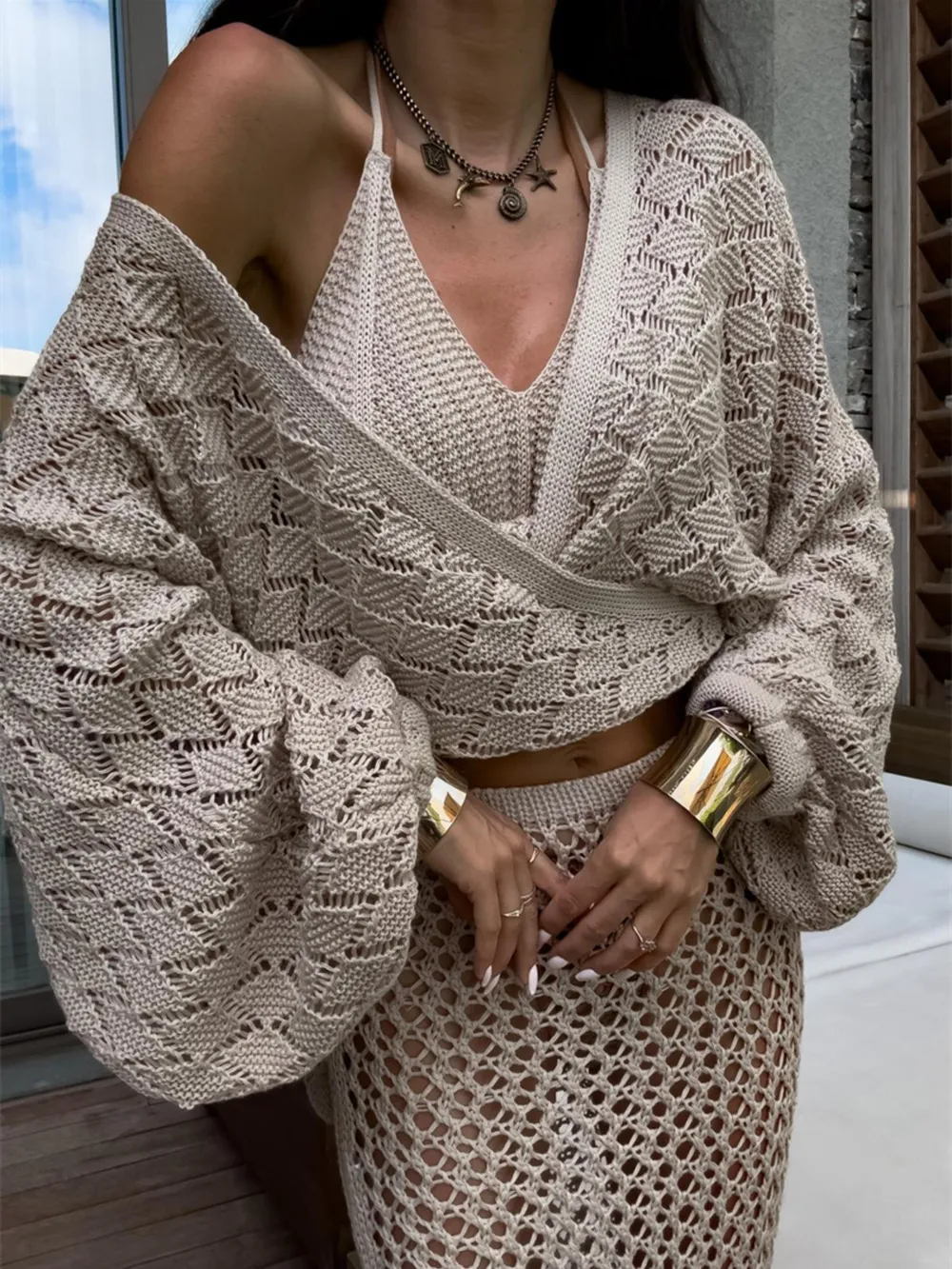 Long Sleeve Crochet Knit Cover Up
