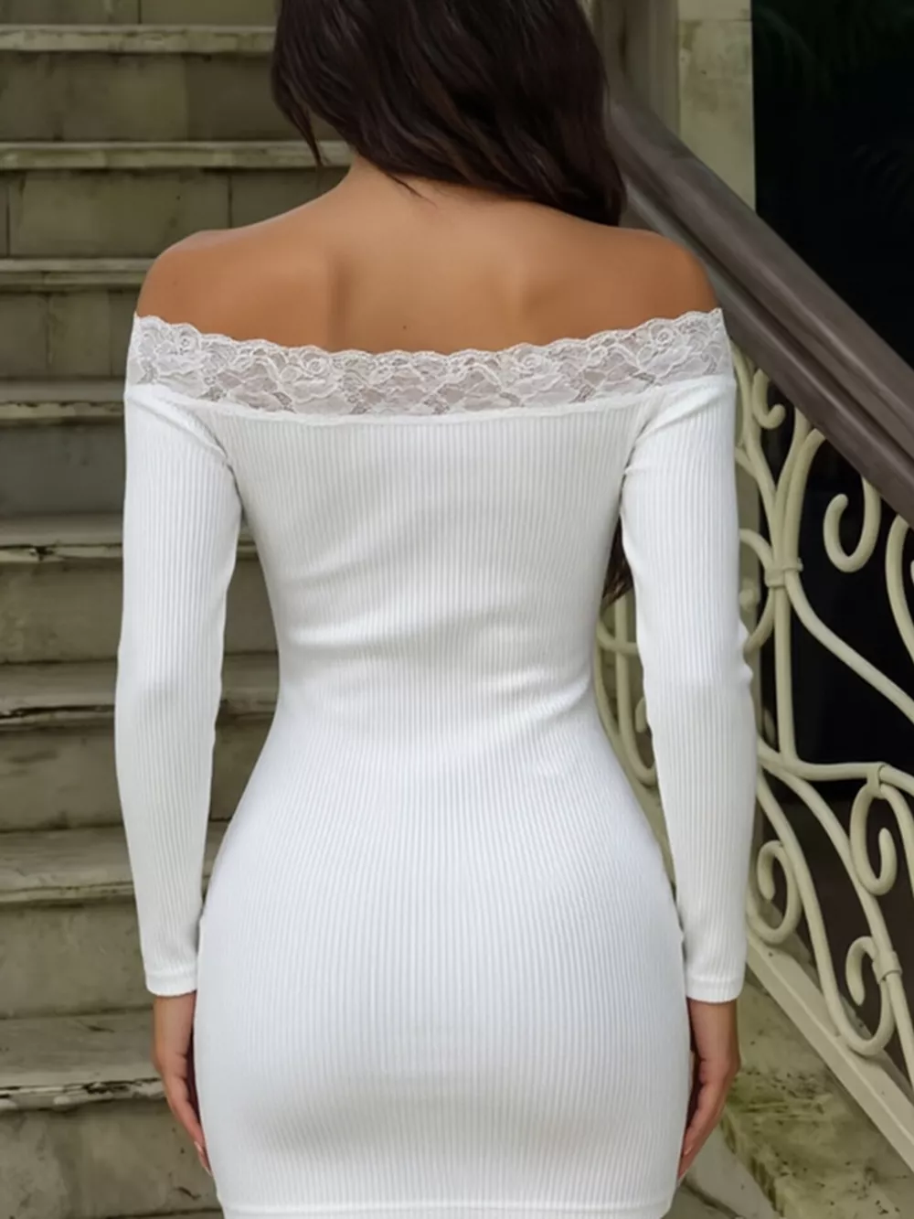 Lace Trim Off-Shoulder Bodycon Mini Dress, image 4