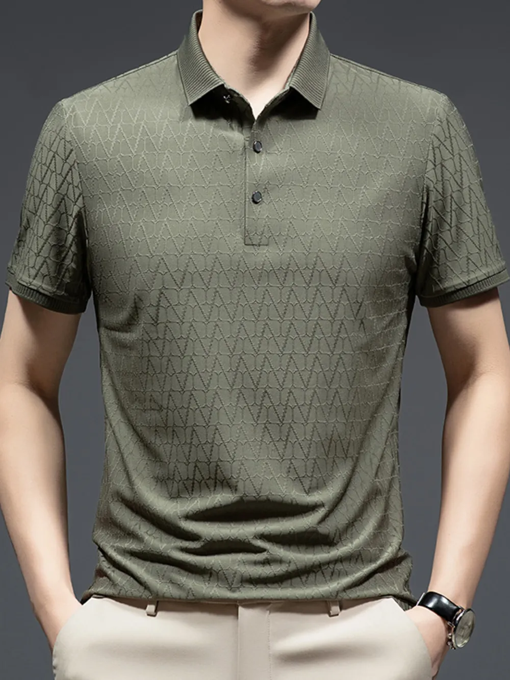 Men's Plus Size Button Detail Short Sleeve Polo, image 2