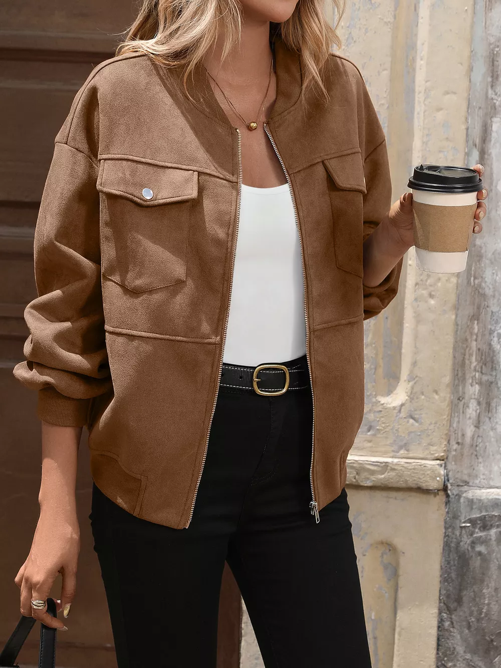 Zip Up Dropped Shoulder Jacket, image 2