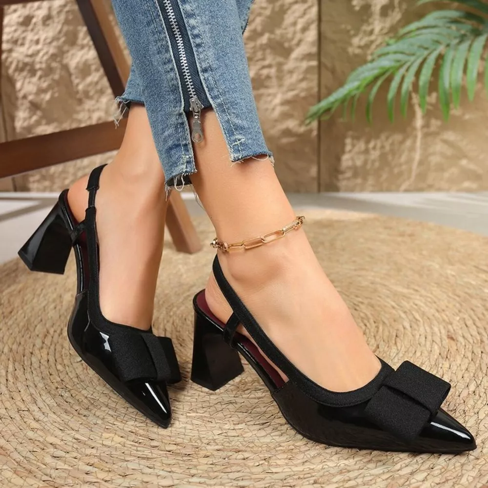 Point Toe Block Heels Slingback Sandals, image 6