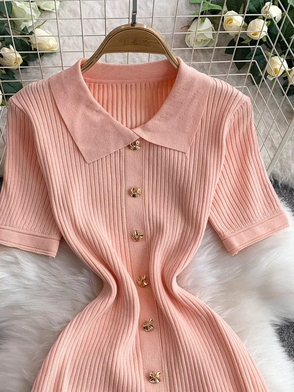 Button Front Ribbed Knit Midi Dress, image 16