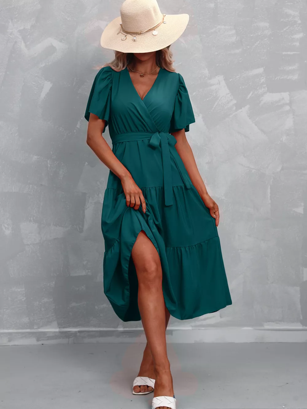 Flutter Sleeve Tiered Midi Dress, image 12