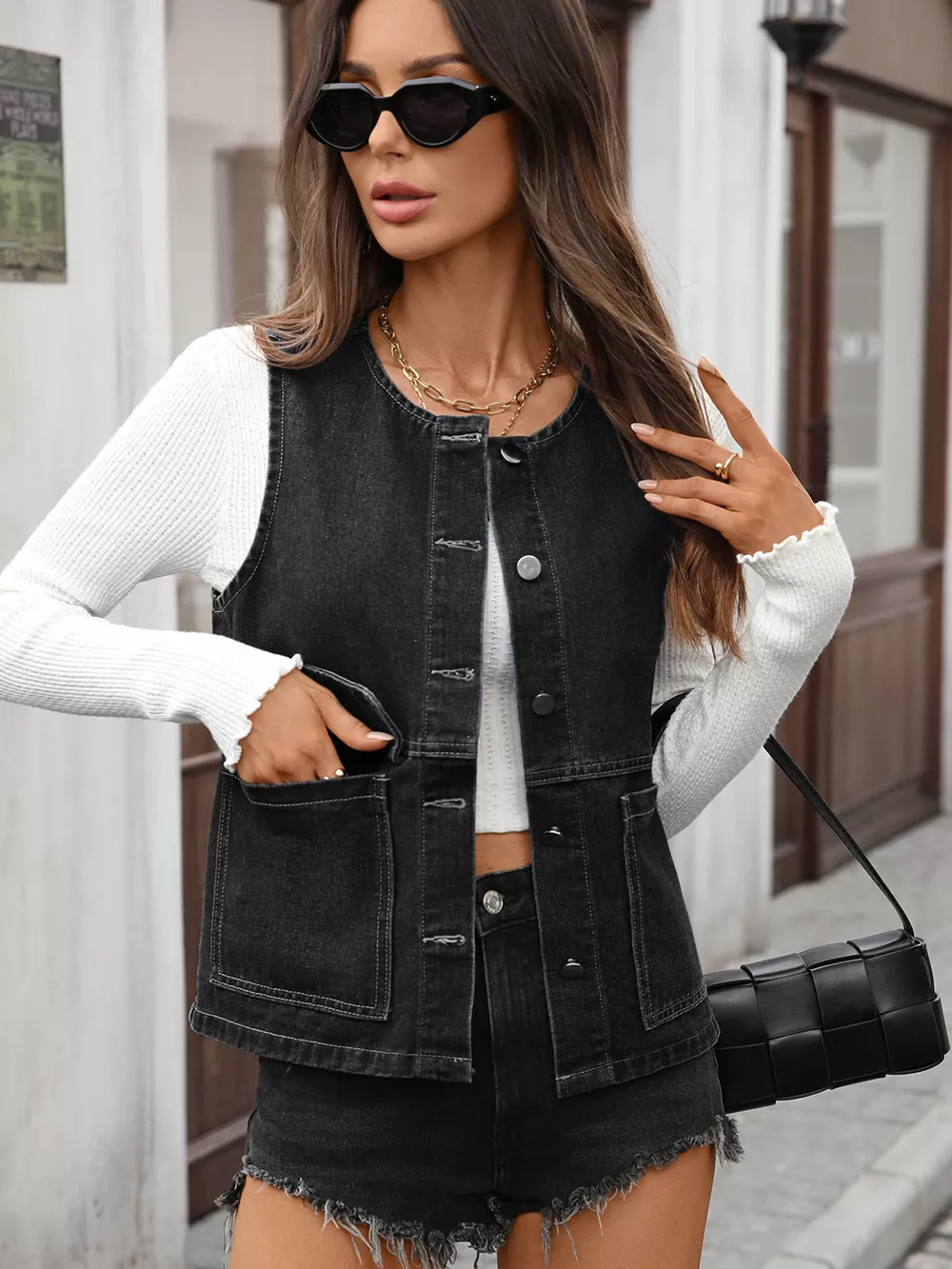 Button Up Denim Vest, image 10