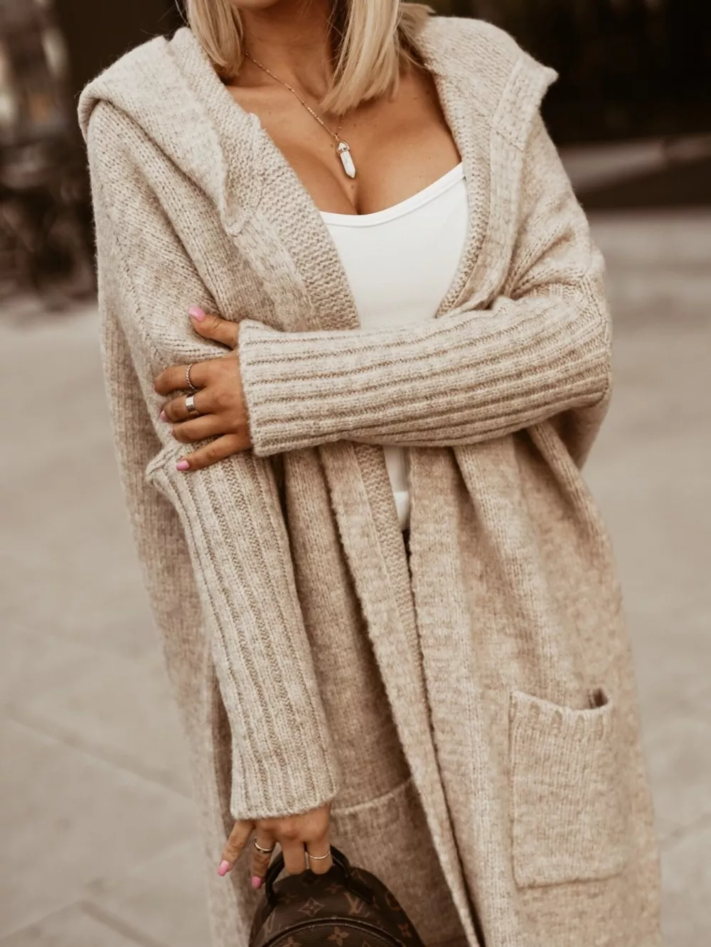 Full Size Hooded Knit Open Front Cardigan Plus Size, image 17