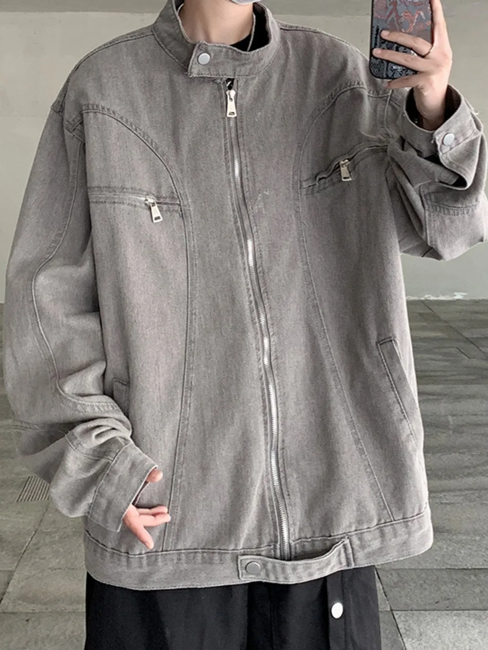 Men's Plus Size Zip Up Oversized Denim Jacket, image 6