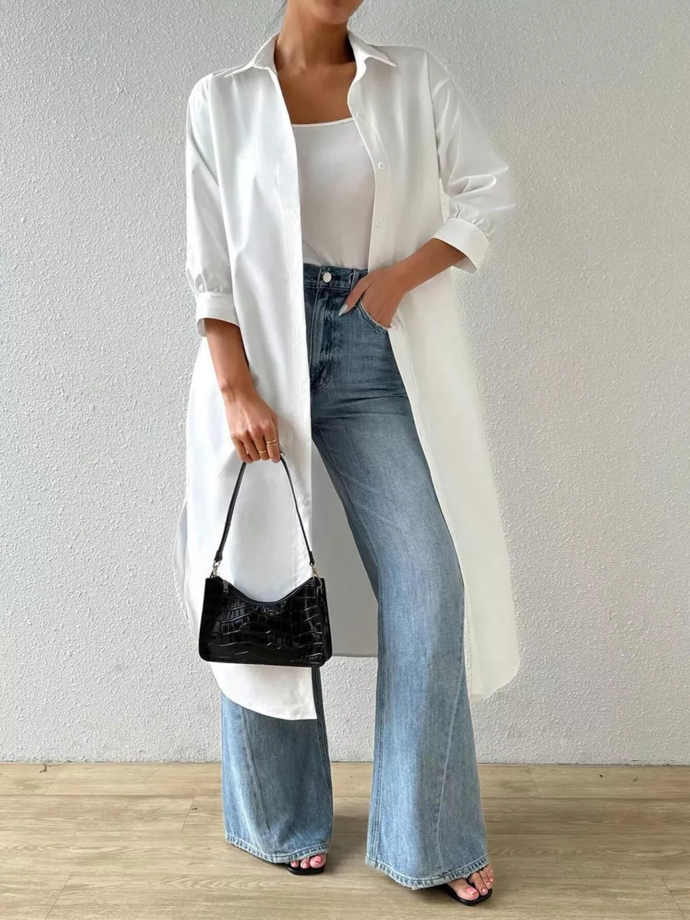 Button-Up Long Sleeve Longline Shirt, image 7
