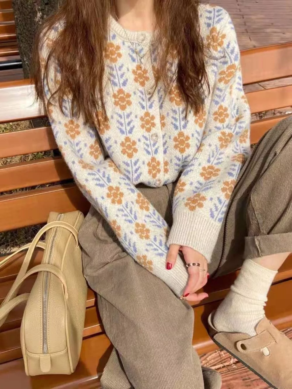 Floral Button Up Knit Cardigan