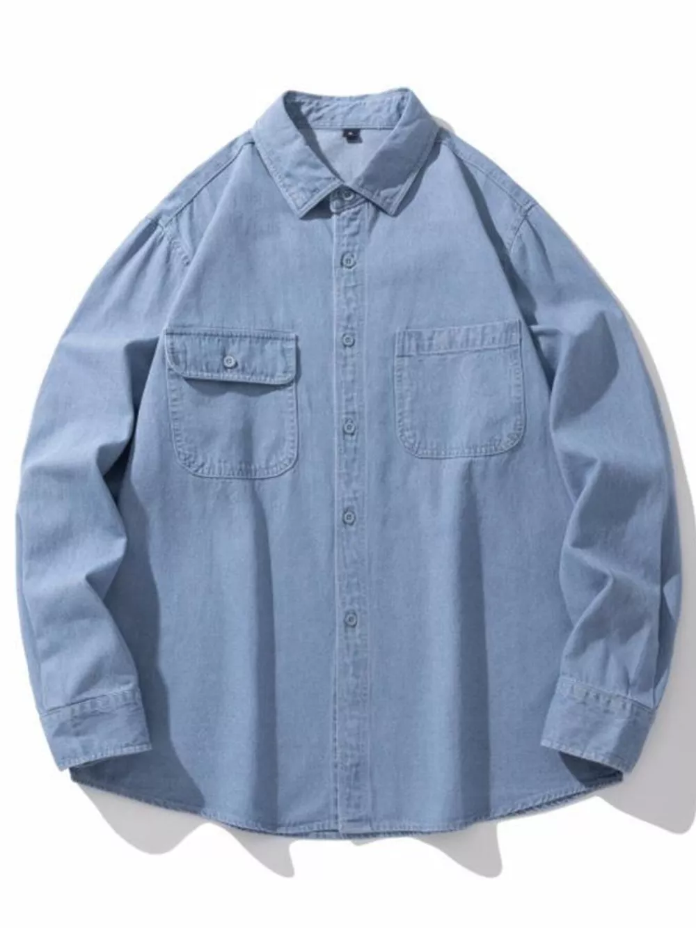 Men's Plus Size Button Up Long Sleeve Denim Shirt, image 2