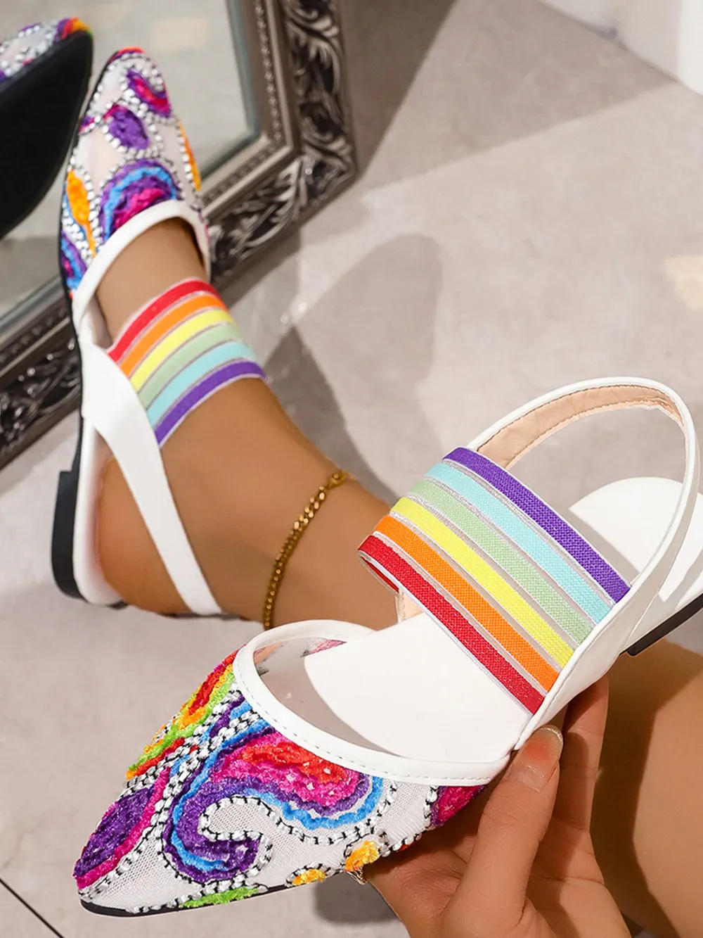 Contrast Point Toe Slingback Sandals, image 8