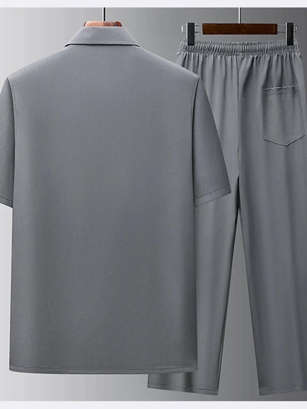 Men's Full Size Button Up Short Sleeve Top and Pants Set Plus Size, image 2
