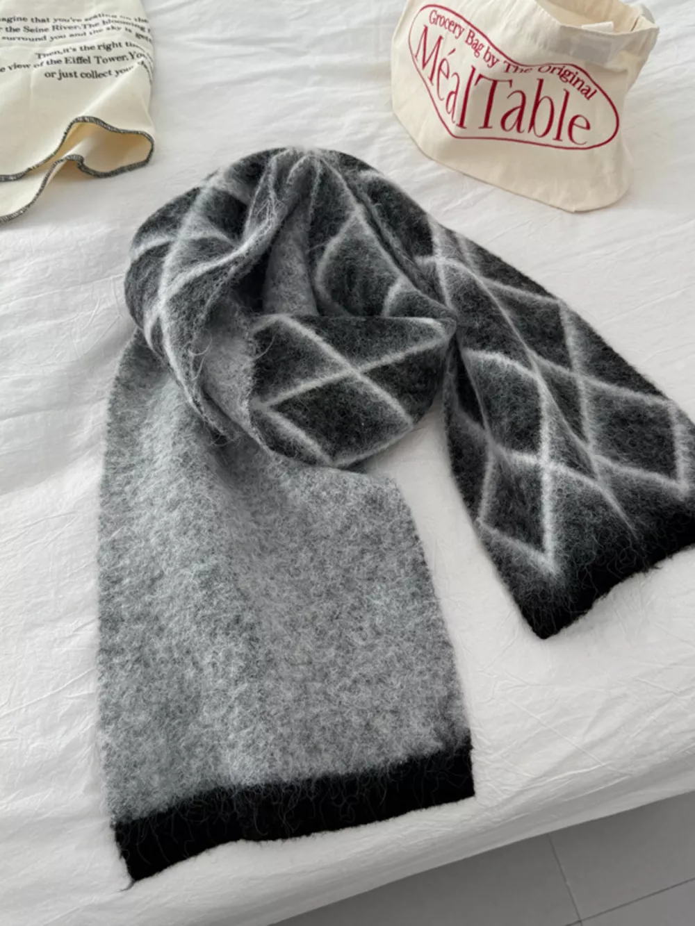 Diamond Pattern Fuzzy Knit Scarf, image 9