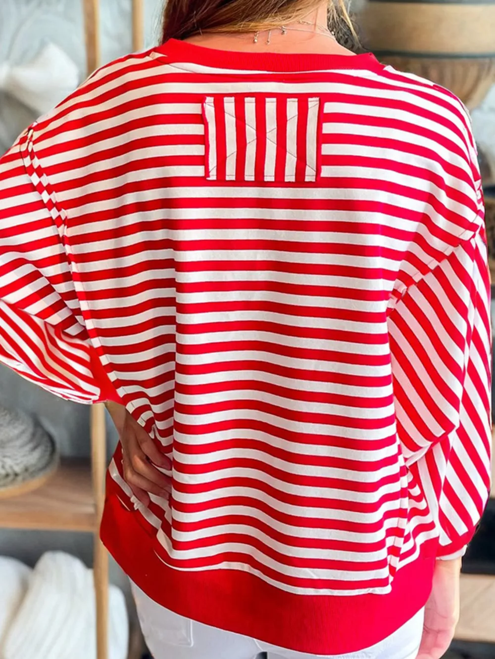 Stripe Christmas Nutcracker Sequin Patched Drop Shoulder Top, image 2