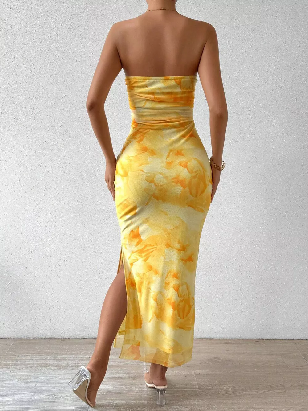 Ruched Strapless Bodycon Midi Dress, image 3