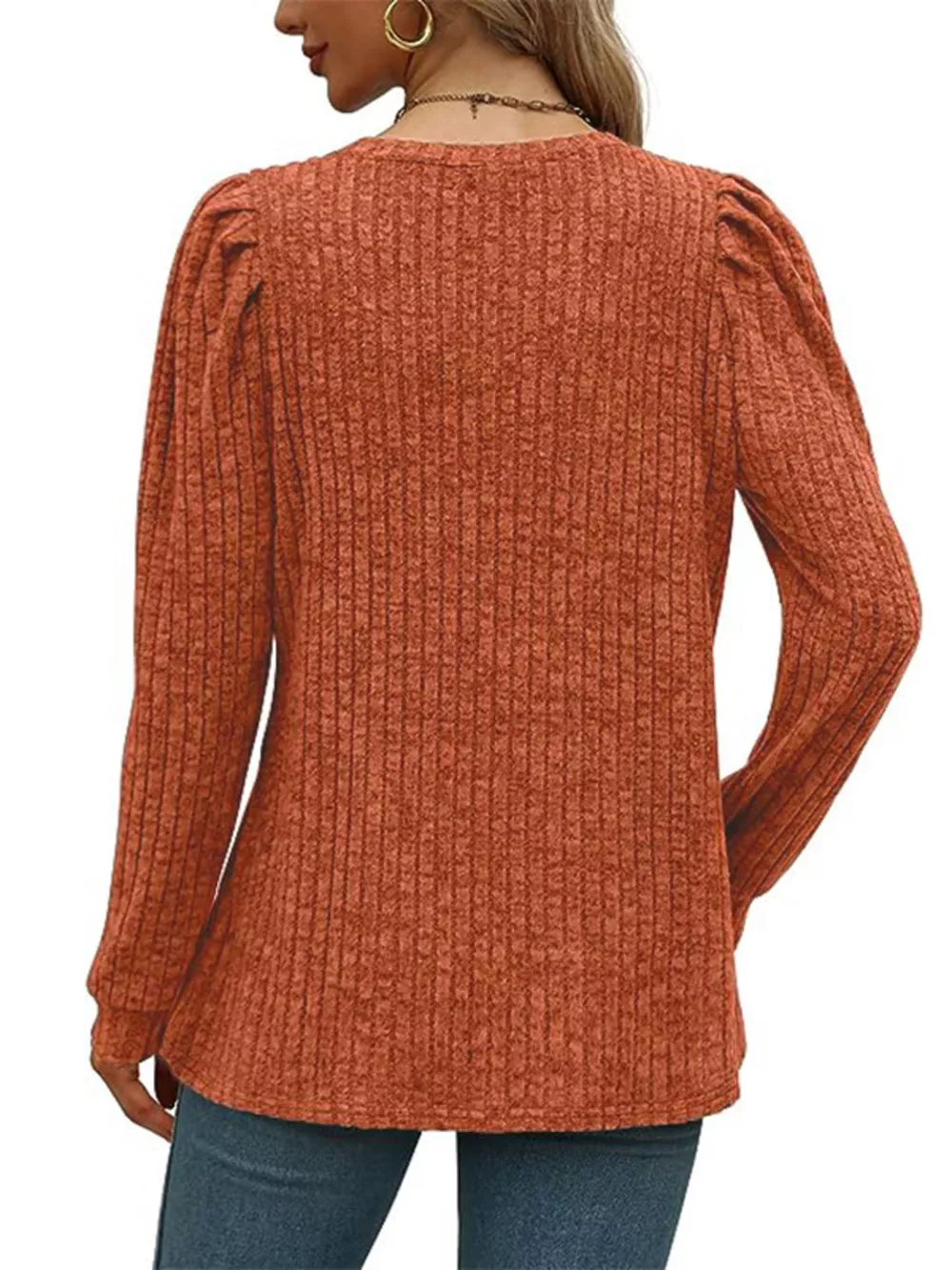 Ribbed Knit Top with Puff Sleeves, image 9